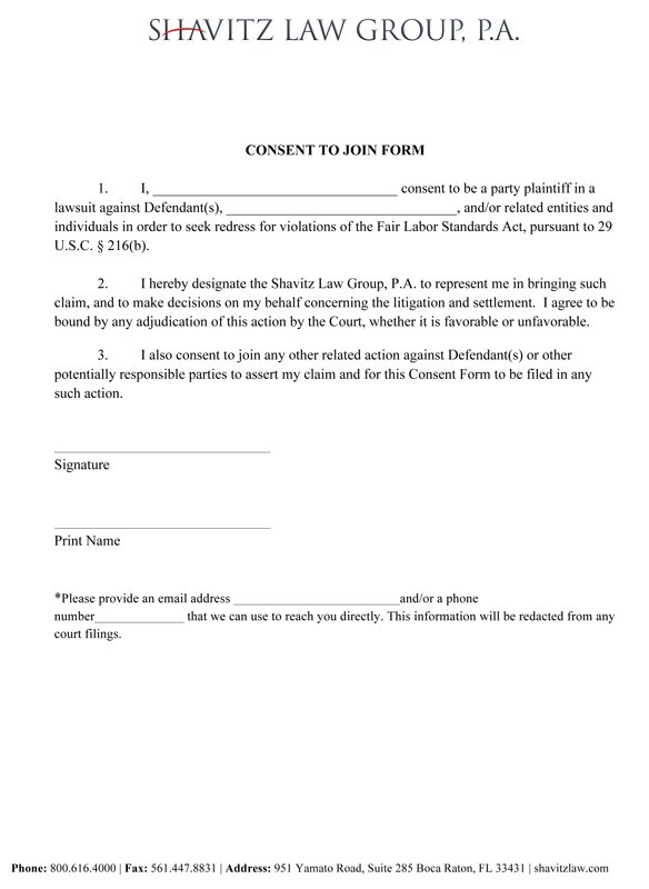 Shavitz Law Group consent to join form